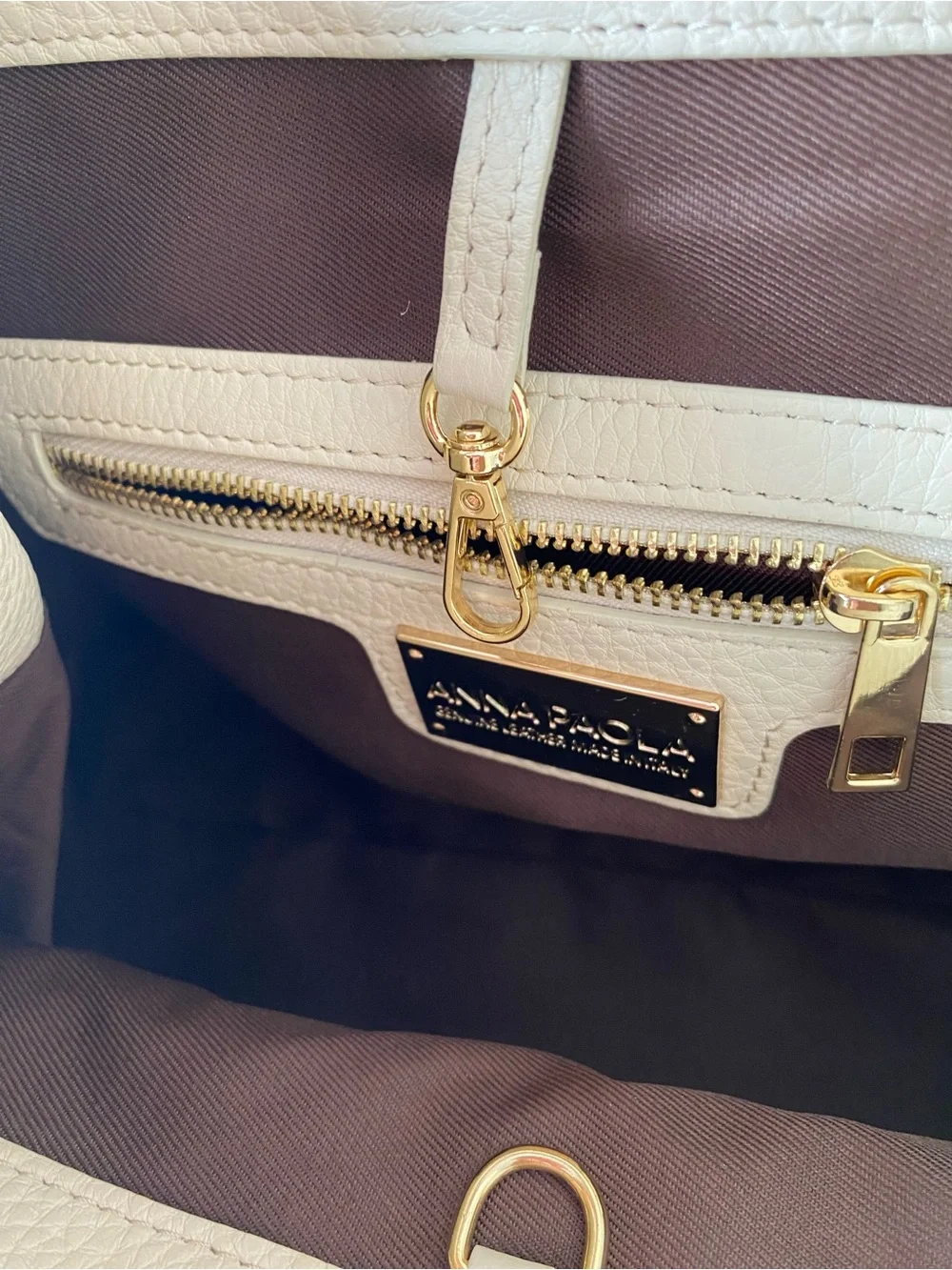 Anna Paola Cream Leather Suede Dome Satchel Bag Made In Italy Quiet Luxury
